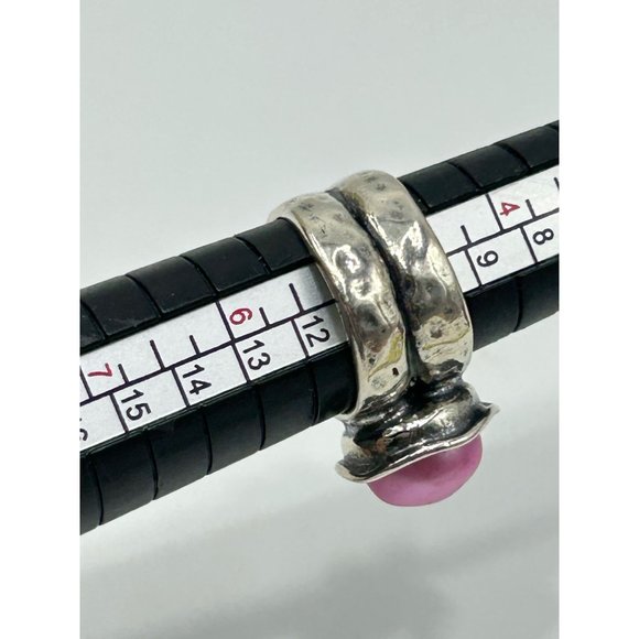 Didae Israel Sterling Silver Dyed Pink Pearl Ring Size 5 925 Hammered Design - Picture 9 of 9